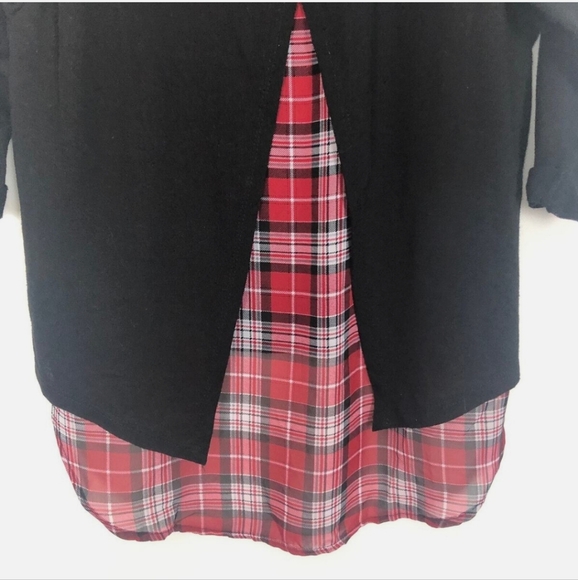 NWT Bongo Plus black knit sweater with tulip back and peekaboo plaid, sz 2X - Picture 6 of 11